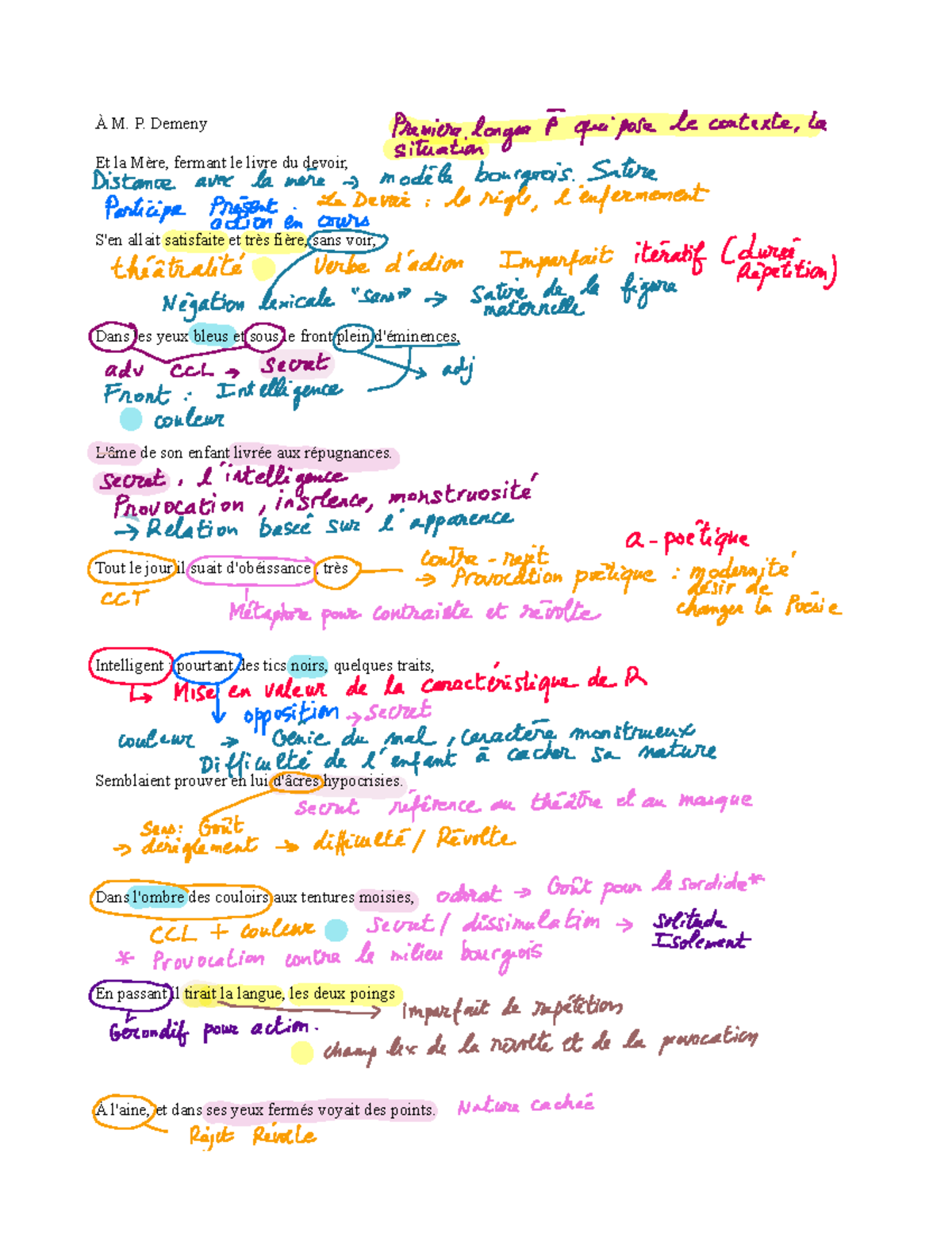 Lecture Lineaire Les Poetes De Ans Prise De Notes M P Demeny Et