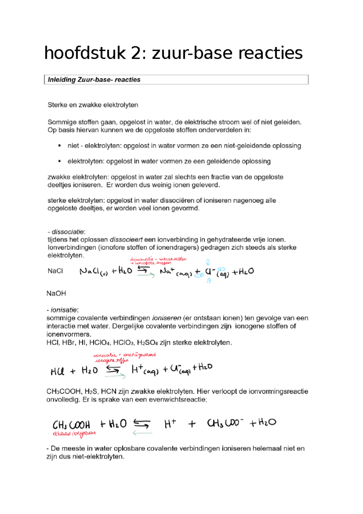 Hoofdstuk 2 hoofdstuk 2 zuurbase reacties 1. Zuurbase theorieën 1. Arrhenius Zuur = HZ