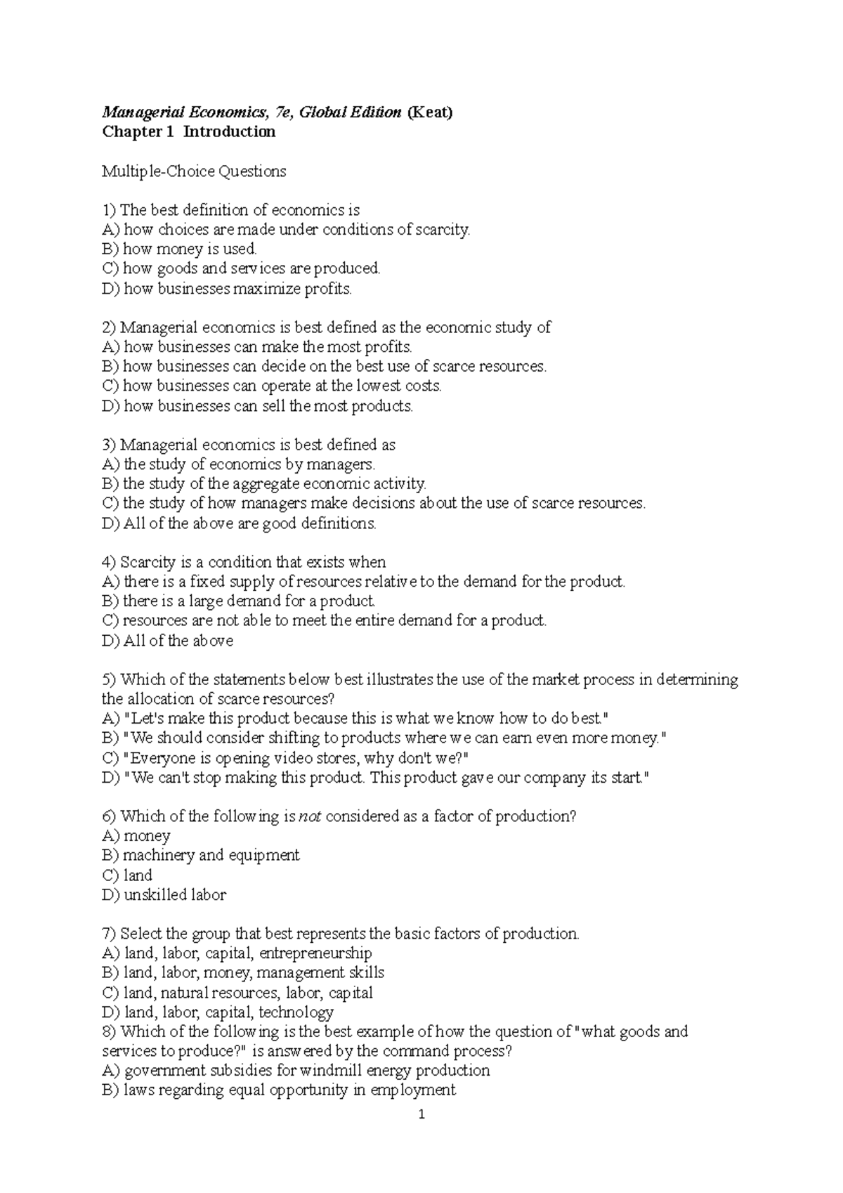 Chapter 1 MCQs And Analytical Questions - Managerial Economics, 7e ...