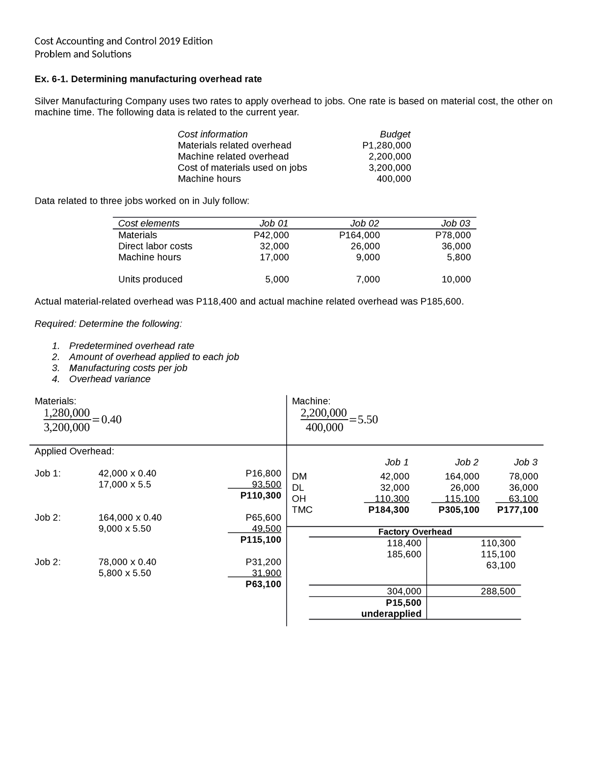 CH 6 INC Problems And Solutions Cost Accounting Book - Problem And ...