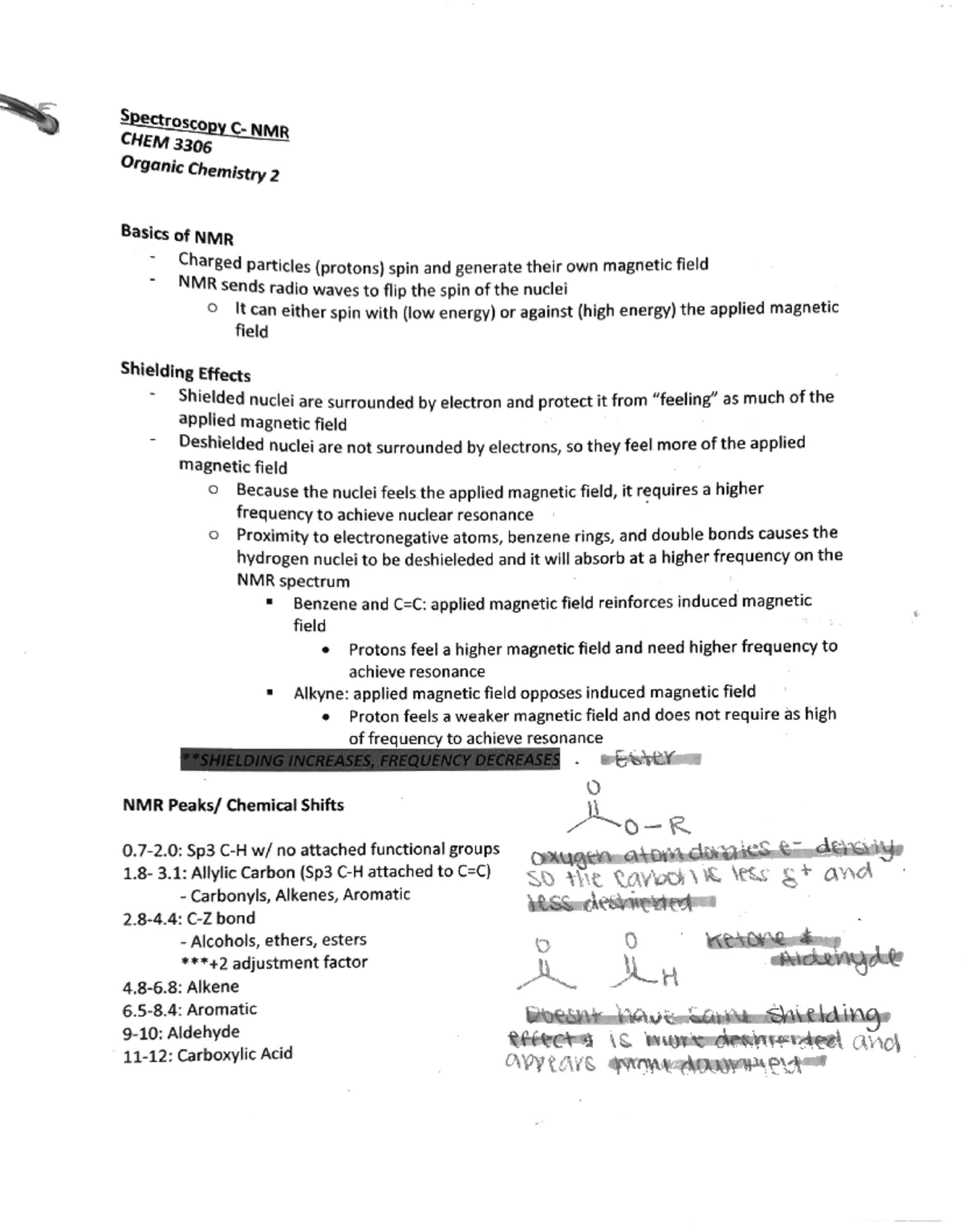 SPEC C Notes- NMR - CHEM 3306 - Studocu
