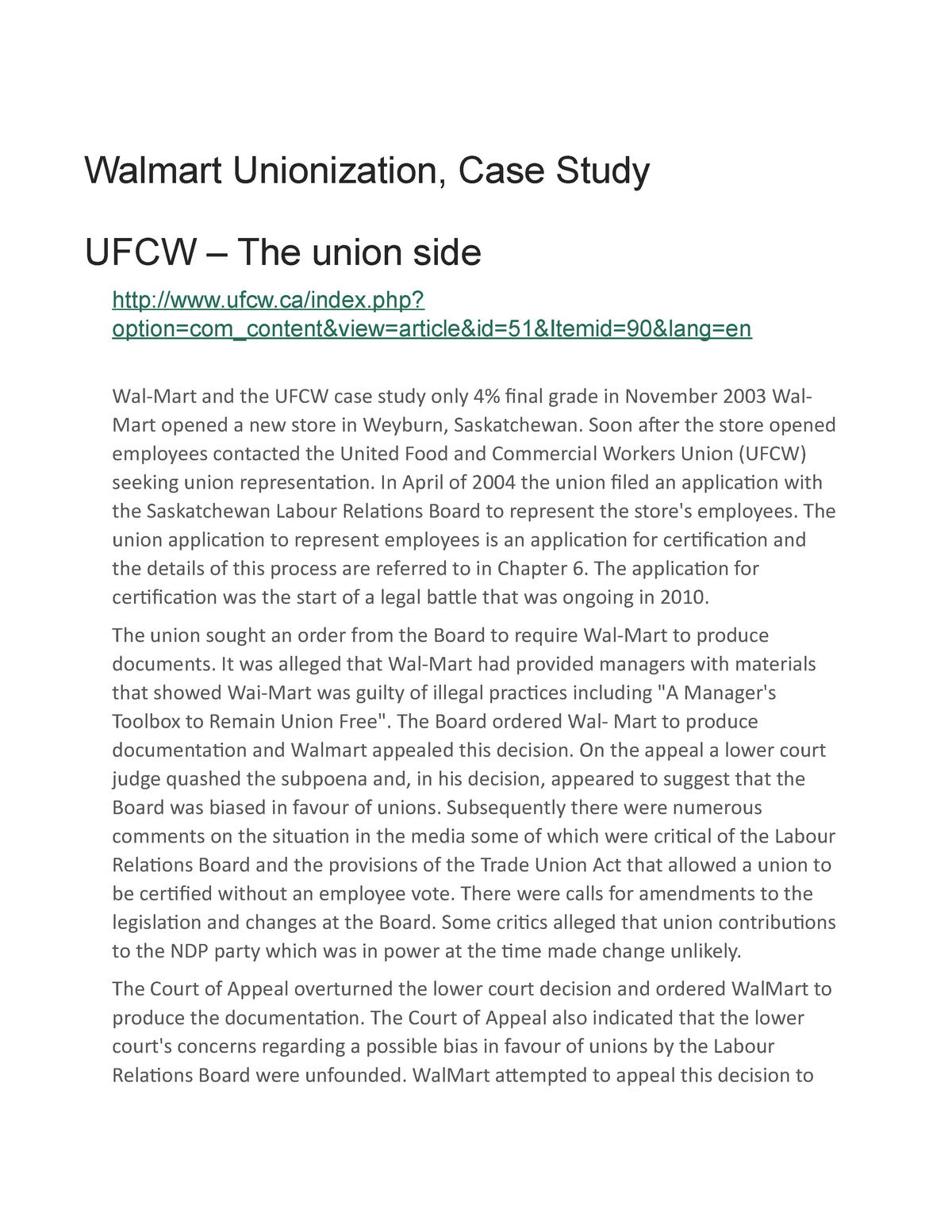 walmart and the ufcw case study