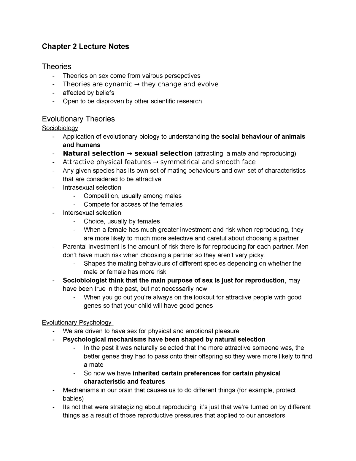 Chapter 2 Lecture Notes Chapter 2 Lecture Notes Theories Theories On E From Vairous