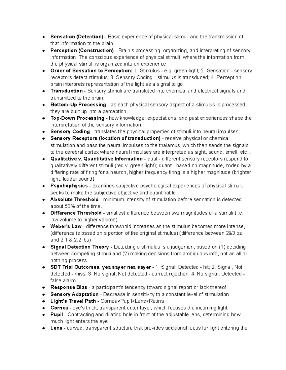 Introduction to Psychology - Sensation and Perception - Chapter 5 Notes ...