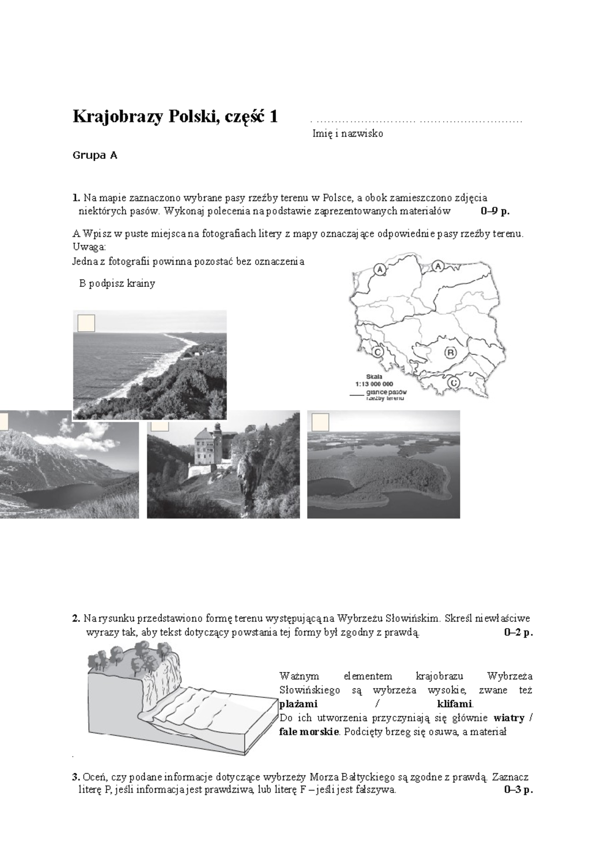 Geografia 5-test-krajobrazy-Polski-cz1 - Krajobrazy Polski, Część 1