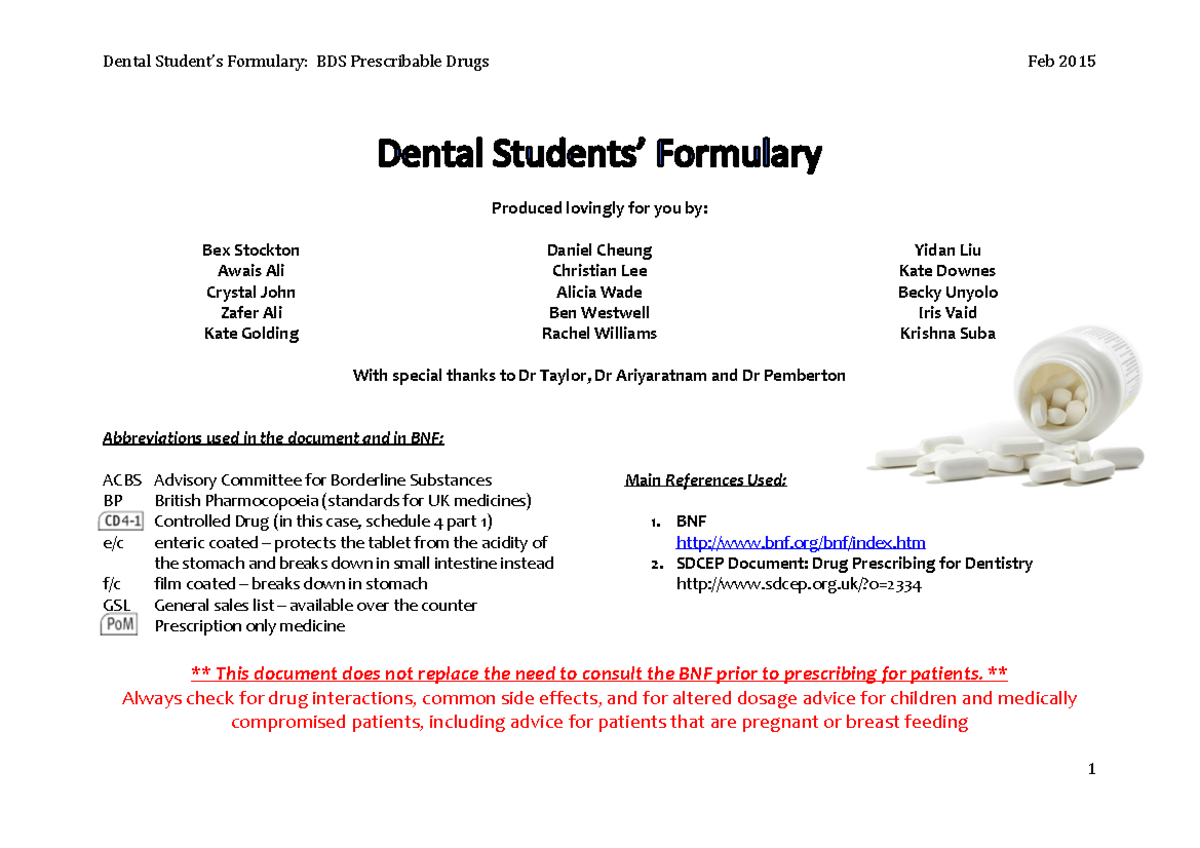 Dental Students' Formulary - BNF bnf/bnf/index.htm 2. SDCEP Document ...