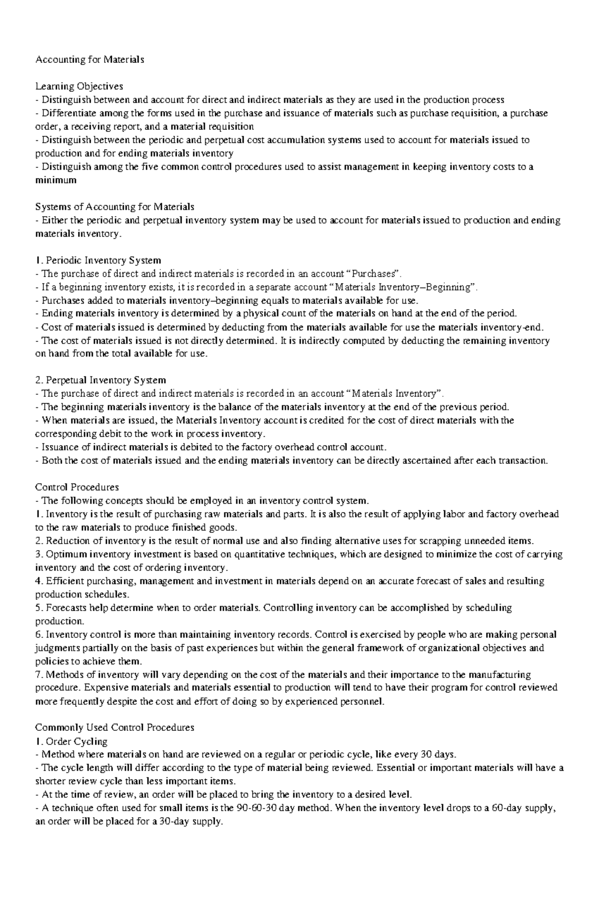 Accounting-for-Materials - Accounting for Materials Learning Objectives ...