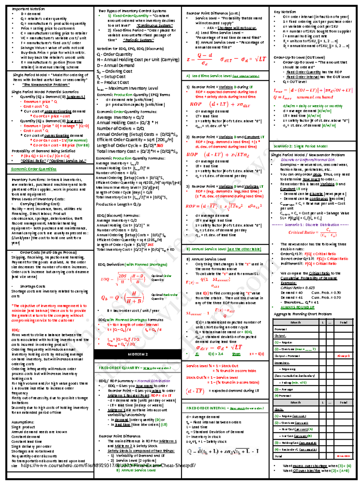 padi exam cheat sheet