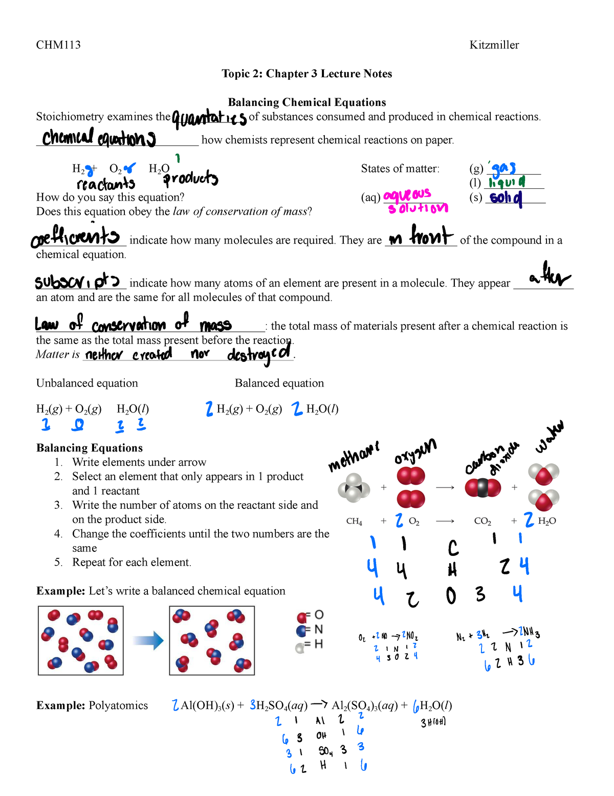 Chap 3 - Dr. Smith notes from January 2022 - CHM113 Kitzmiller Topic 2 ...