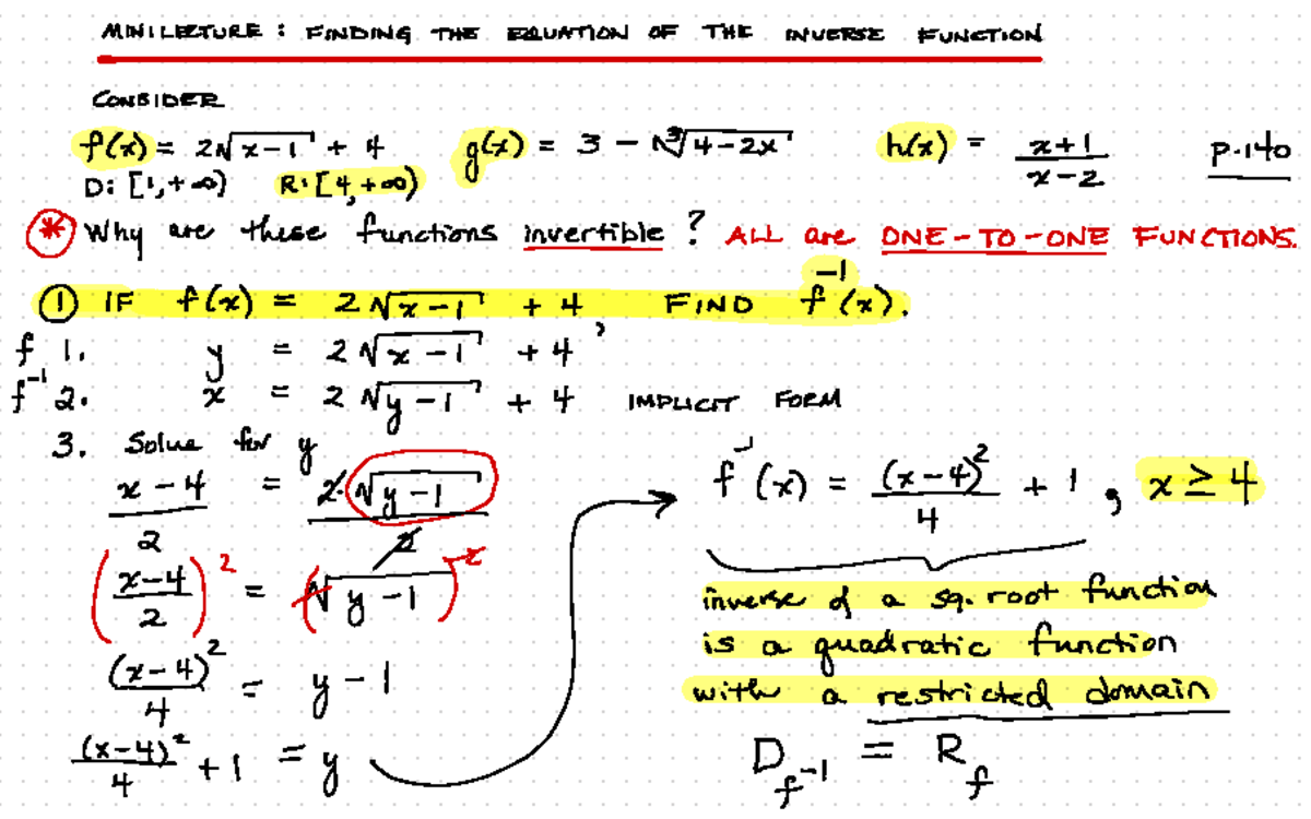 Finding The Equation Of The Inverse Function - MINI LECTURE : Fon DING ...