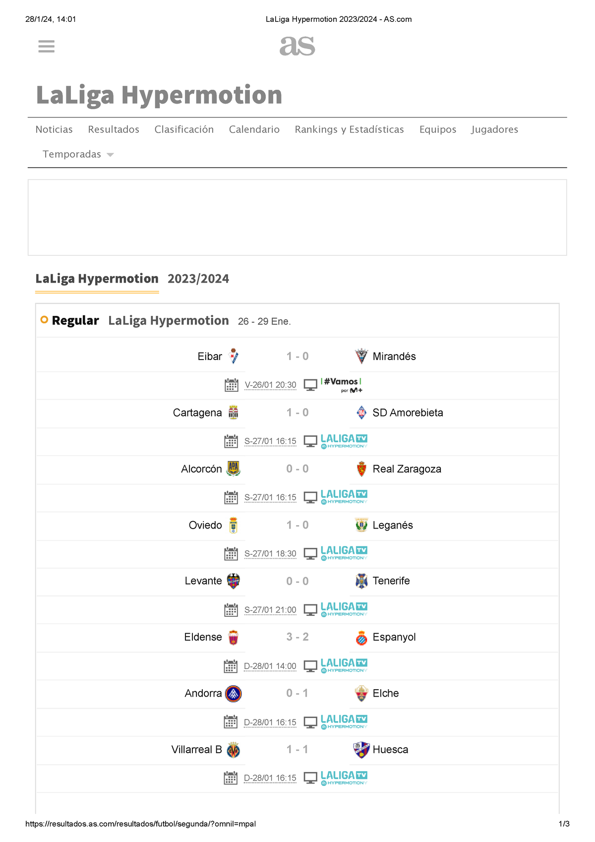 La Liga Hypermotion 2023 2024 - AS - ####### 28/1/24, 14:01 LaLiga ...