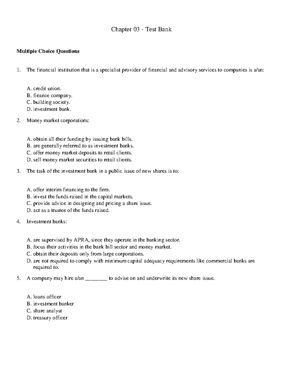 Chapter 03 Test Bank - Chapter 03 - Test Bank Multiple Choice Questions ...