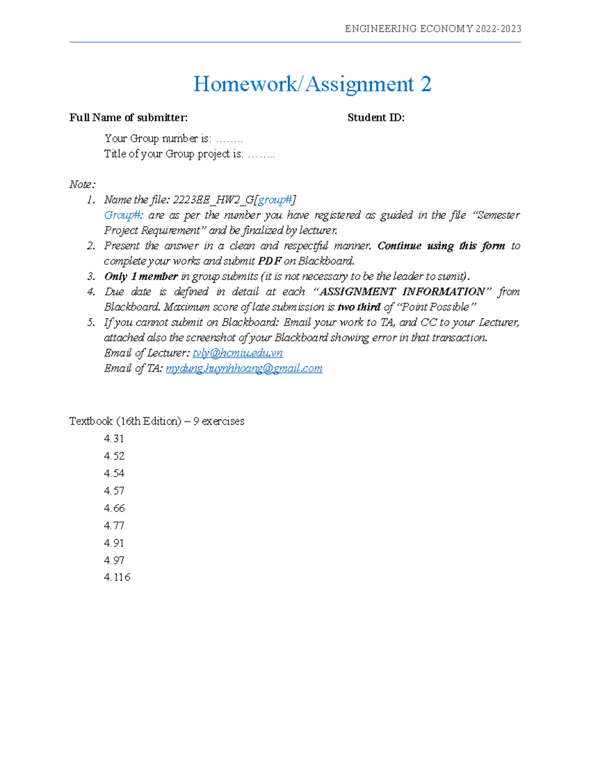 2223EE HW2 G[group#] - weekly assignment of engineering economy ...