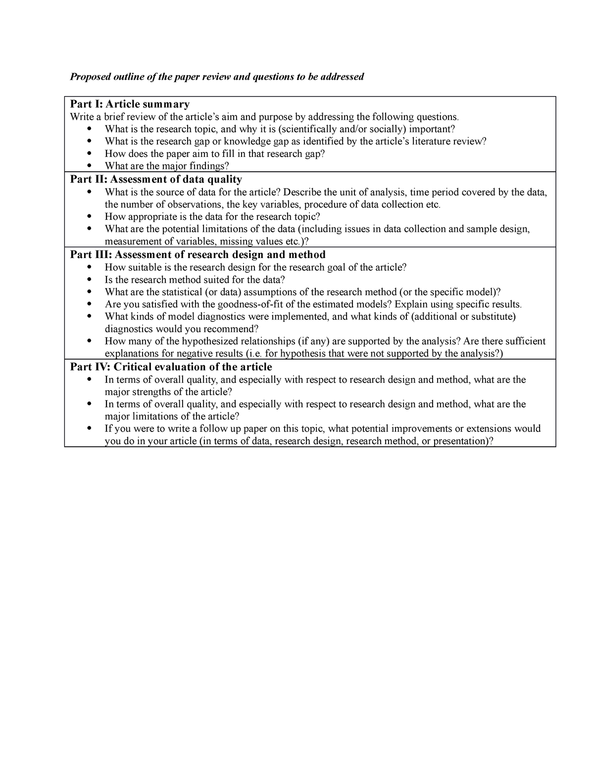 Article review Guideline - Proposed outline of the paper review and ...