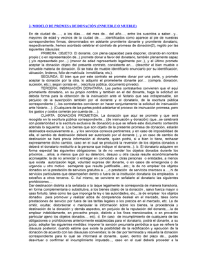 Modelo donacion paractica - 2- MODELO DE PROMESA DE DONACIÓN (INMUEBLE O  MUEBLE) En de ciudad - Studocu
