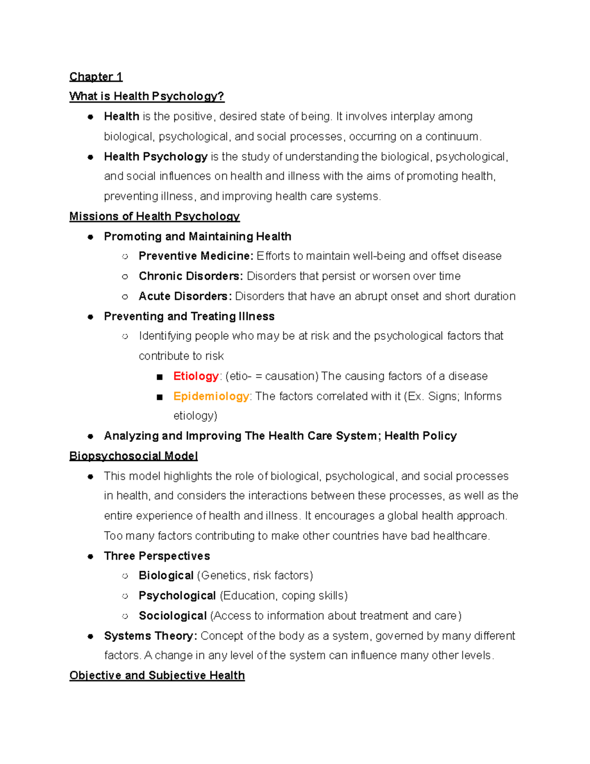 PSY Chapter 1 - Chapter 1 What Is Health Psychology? Health Is The ...