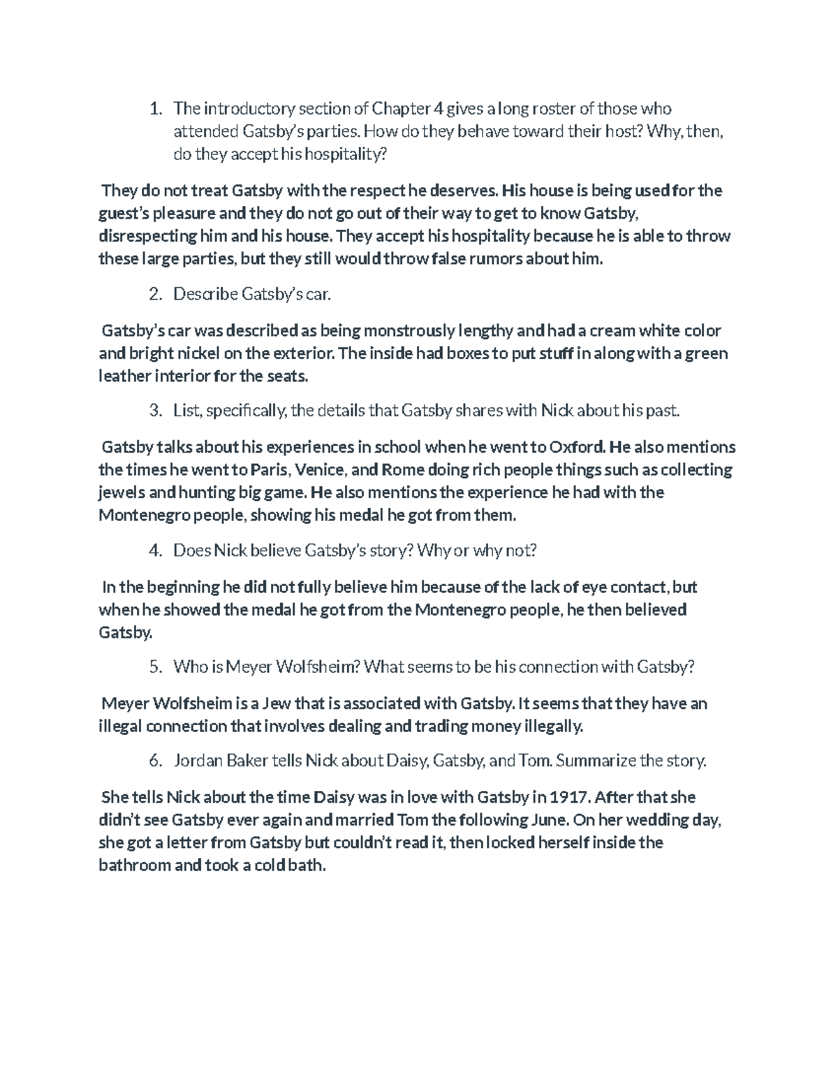 English chapter 4 great gatsby The introductory section of Chapter 4 gives a long roster of