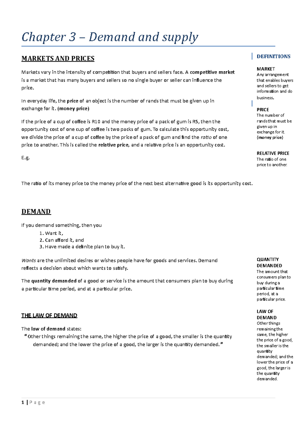 Chapter 3 - Ecos114 - Demand And Supply - Chapter 3 – Demand And Supply ...