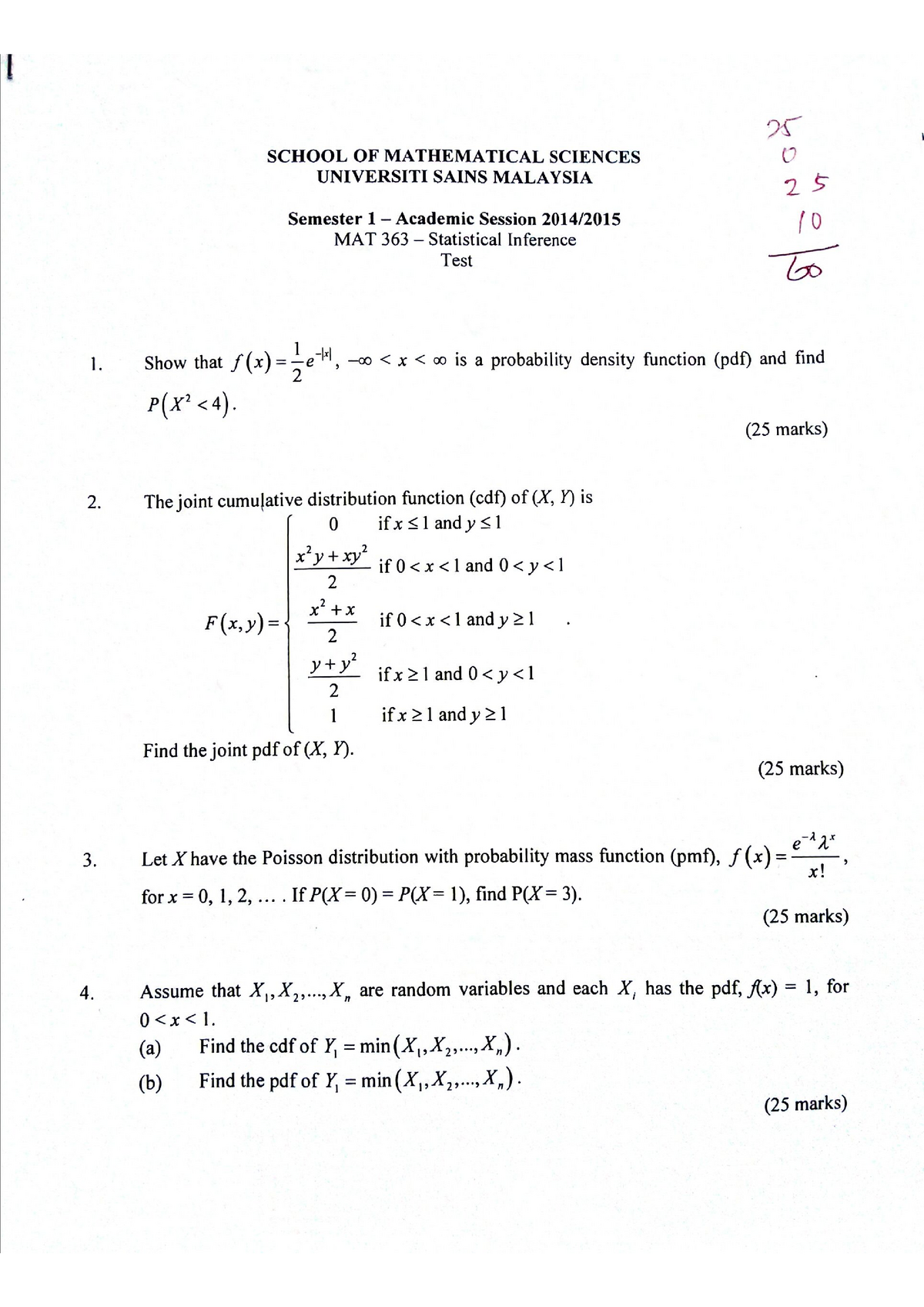 Exam 15 January 2015, questions - Statistical Inference - Studocu