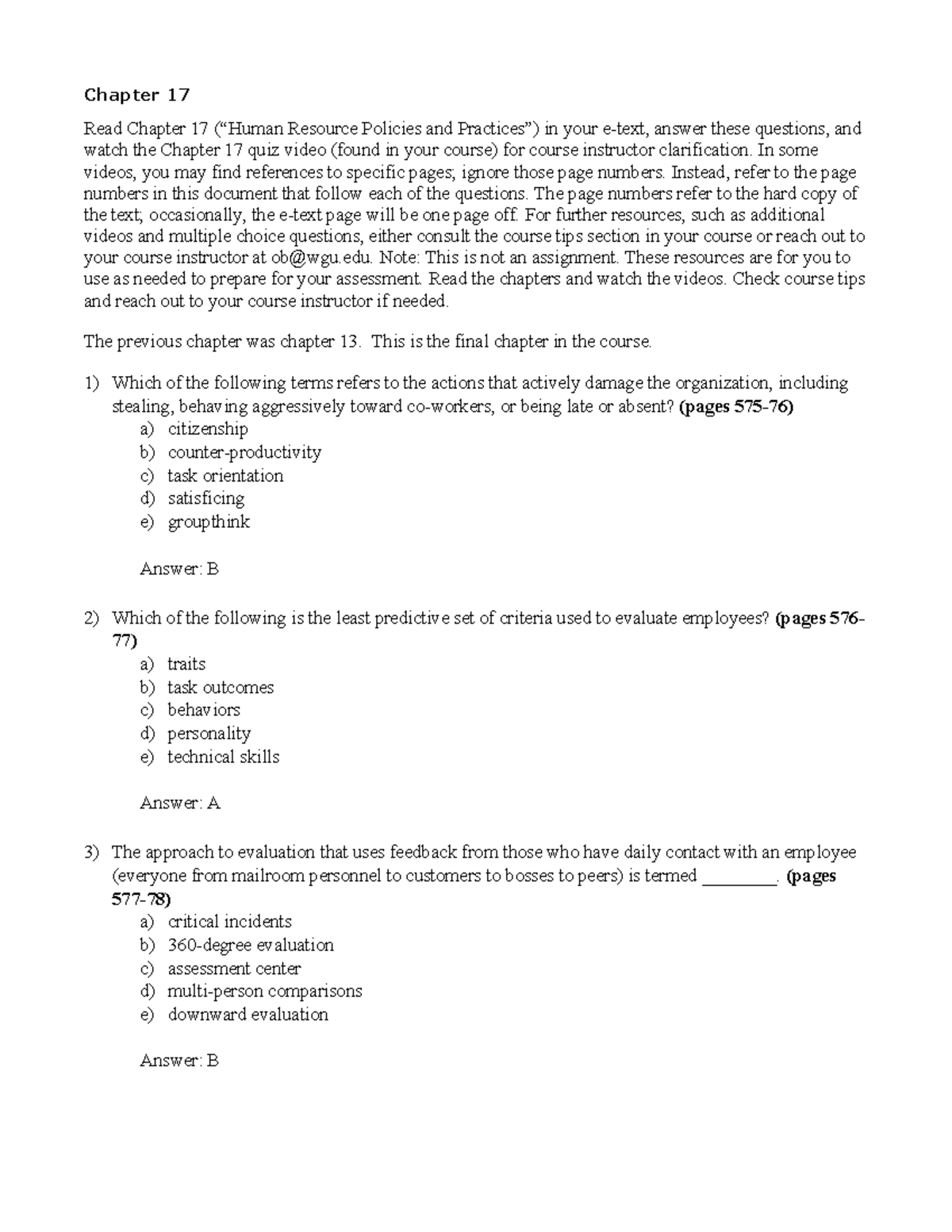 Chapter 17 questions - Chapter 17 Read Chapter 17 (“Human Resource ...