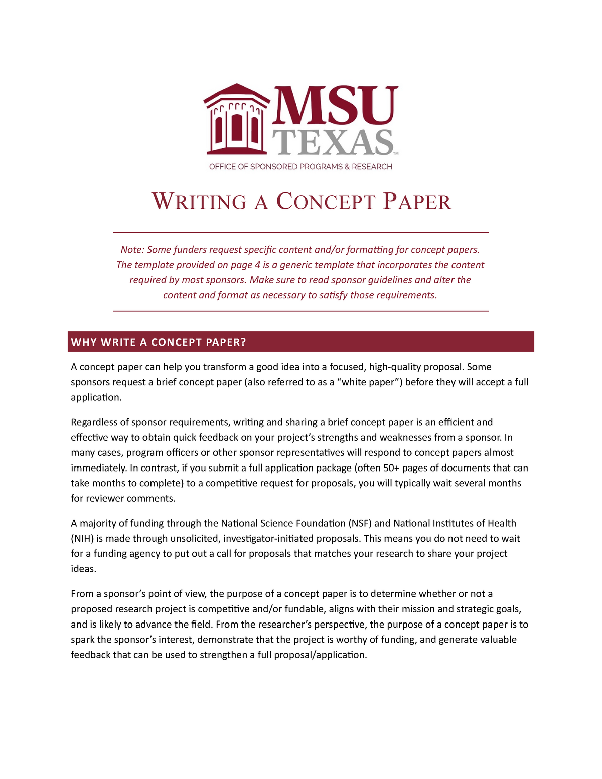 Concept paper template WRITING A CONCEPT PAPER Note Some funders