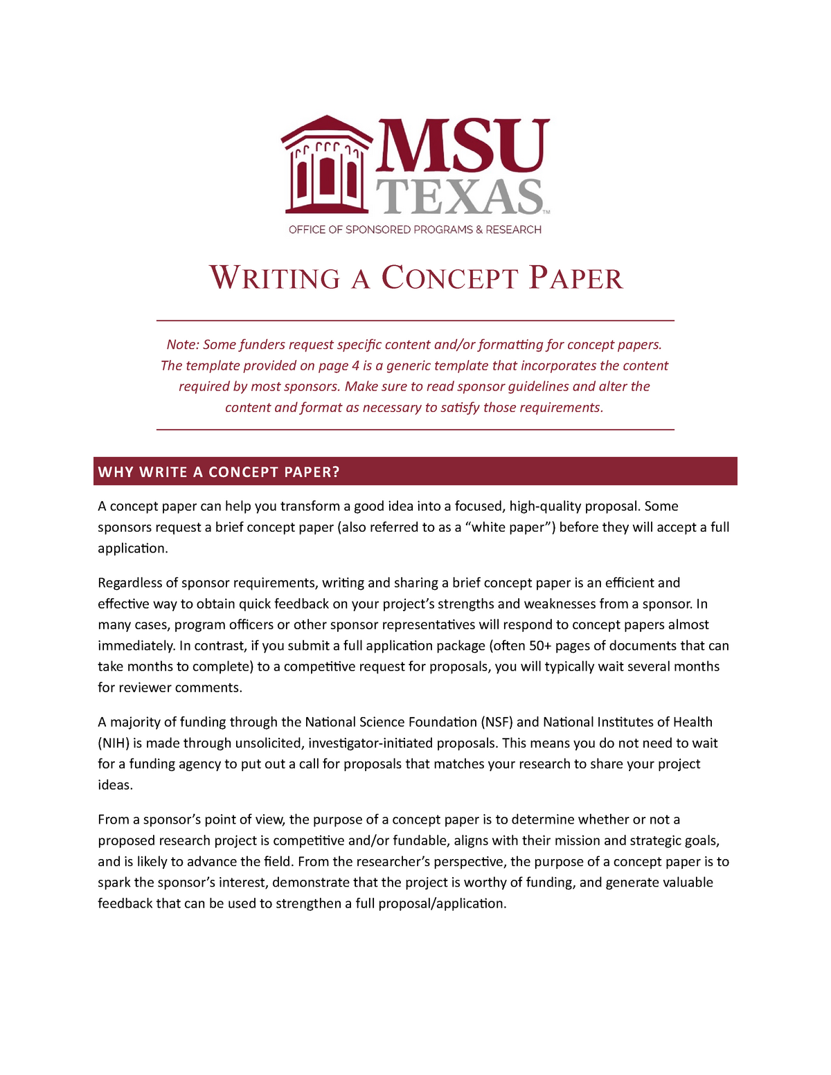 Concept Paper Template WRITING A CONCEPT PAPER Note Some Funders 