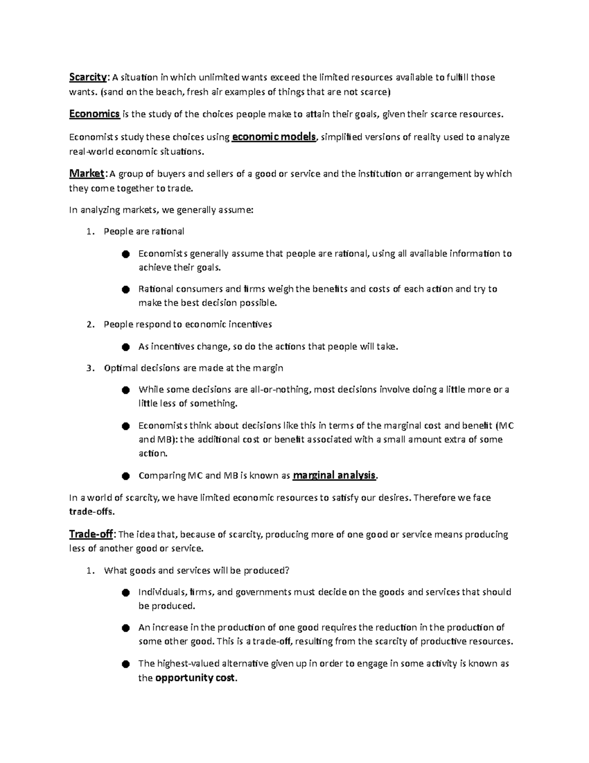 Microeconomics 202 Chapter 1 Notes - Scarcity : A situaion in which ...