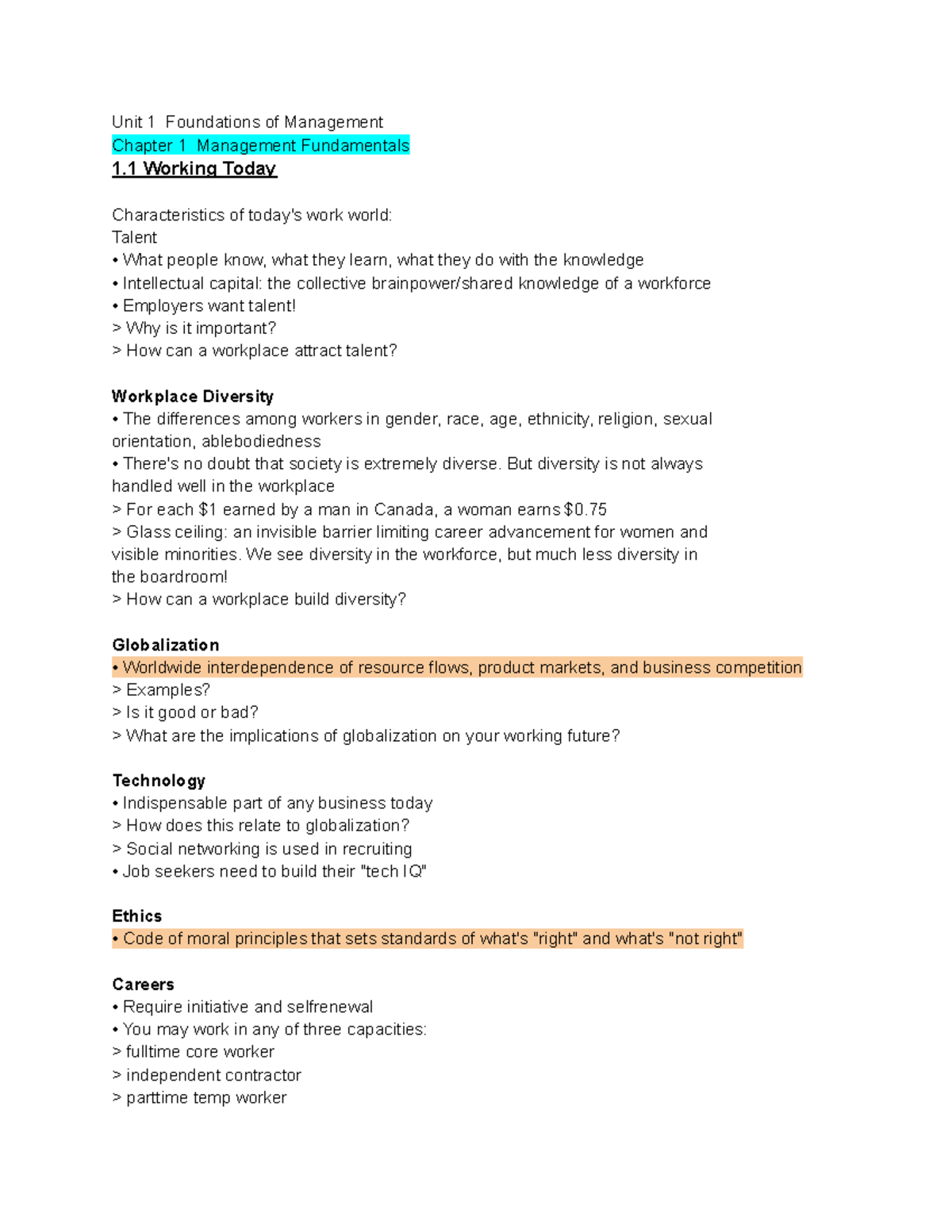 Business notes - Unit 1 Foundations of Management Chapter 1 Management ...