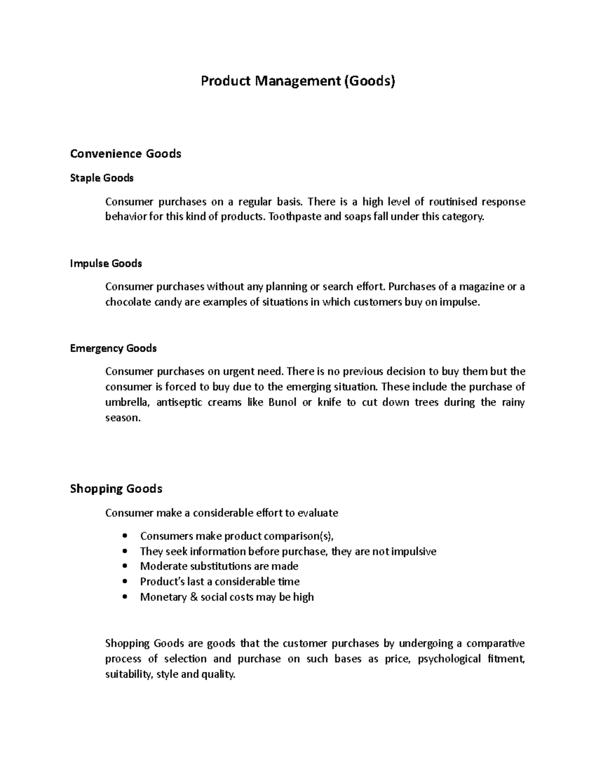 Product Management Goods Product Management (Goods) Convenience Goods
