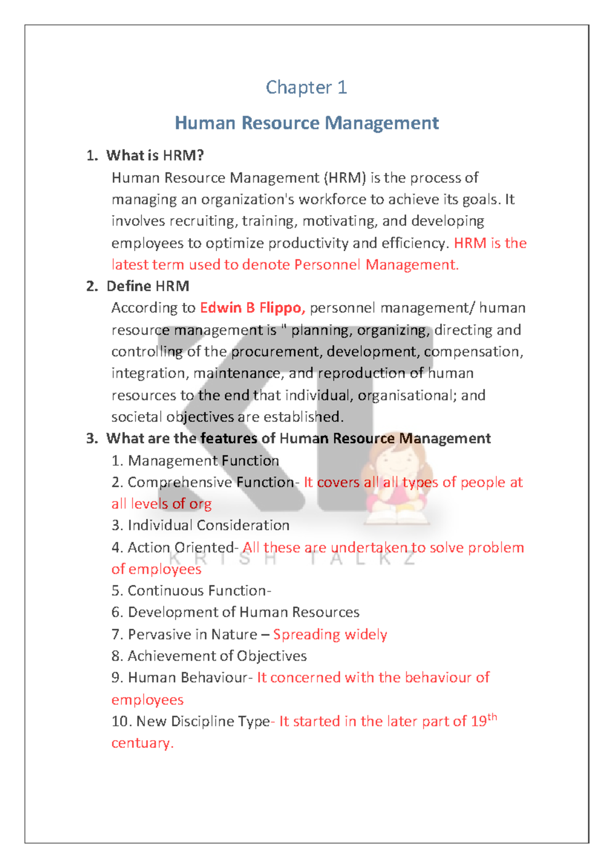 HRM Full Notes KT - . Ajajahba - Chapter 1 Human Resource Management ...