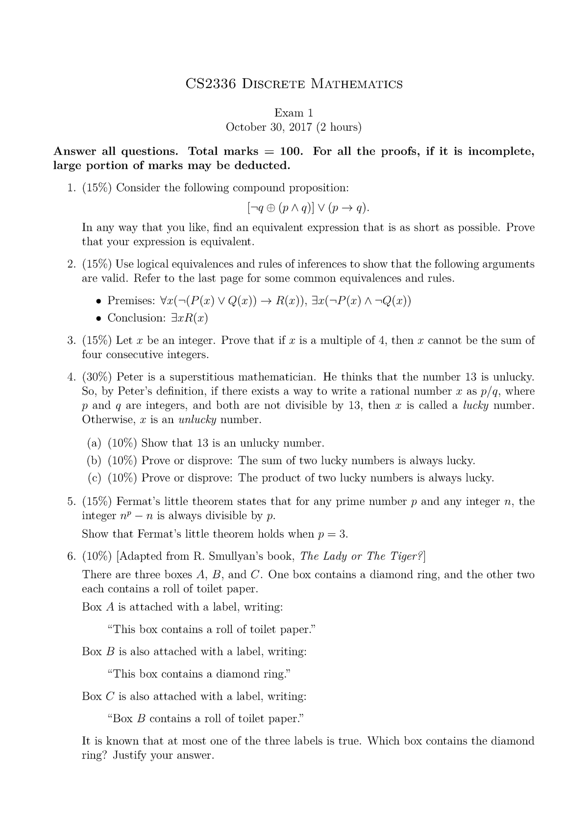 Midterm Exam1-2017 - CS2336 Discrete Mathematics Exam 1 October 30 ...