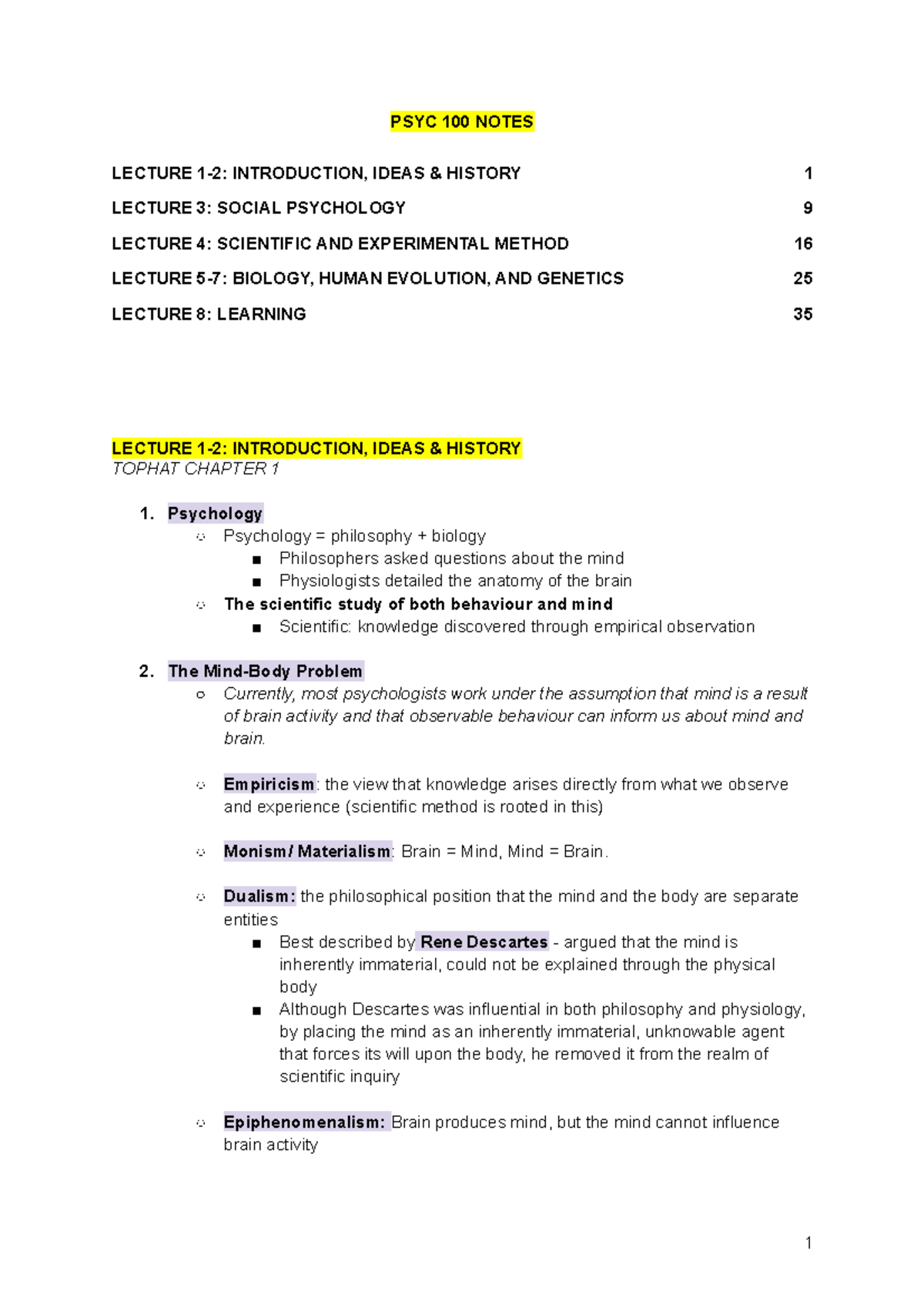 Psychology Lecture Notes: Introduction Ideas History Structuralism ...