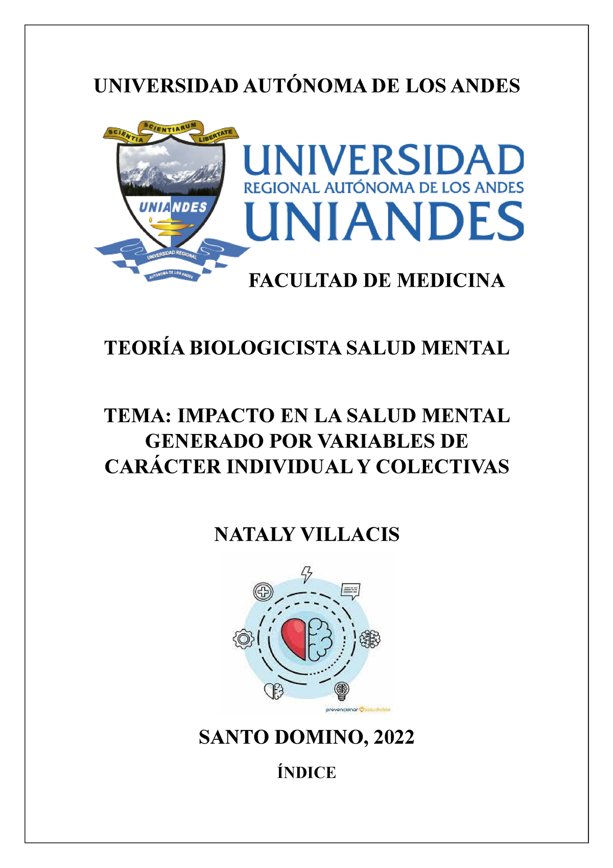 Salud Mental 01 Apuntes De La Materia Universidad AutÓnoma De Los Andes Facultad De Medicina 0337