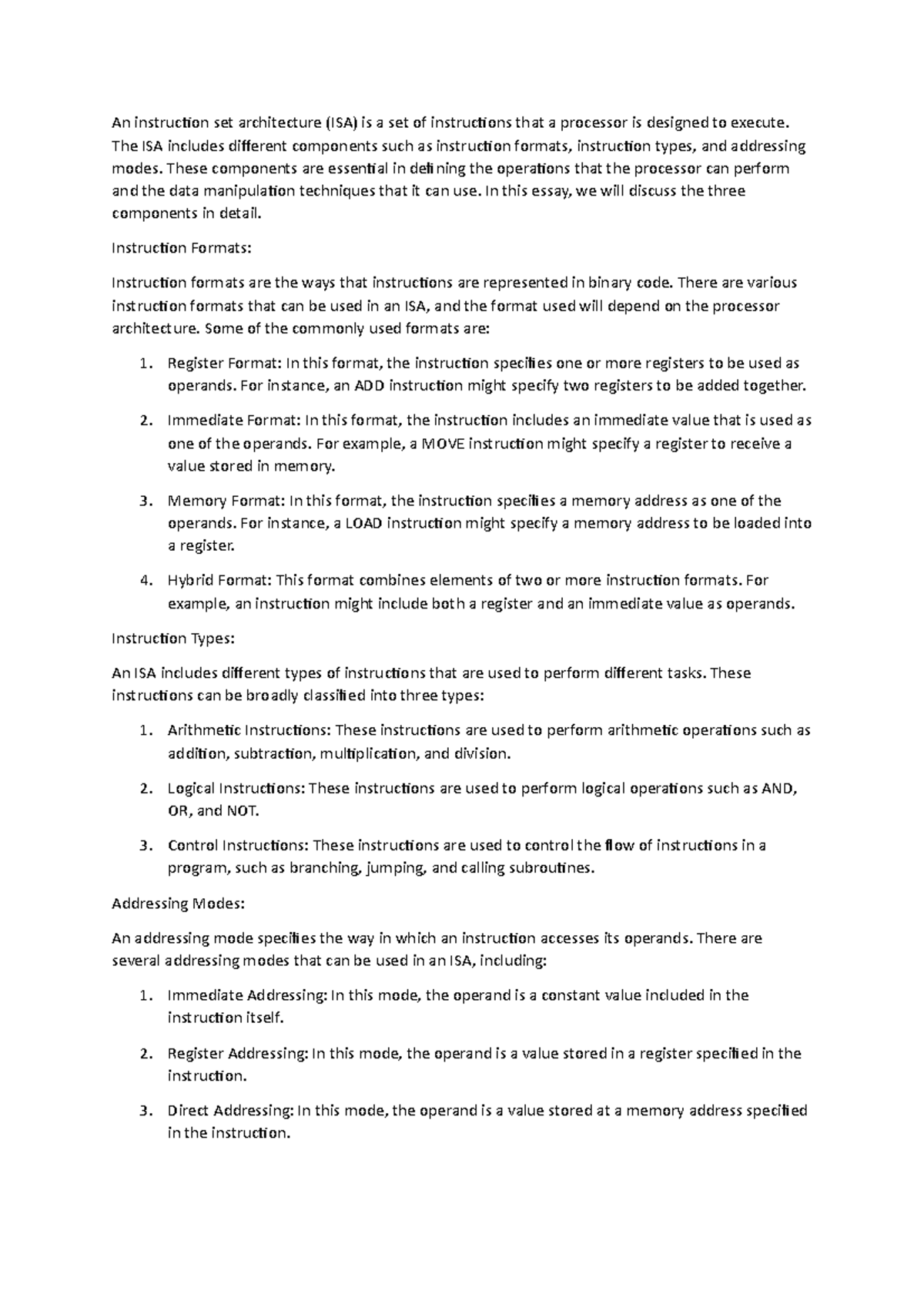 Instruction formats - An instruction set architecture (ISA) is a set of ...