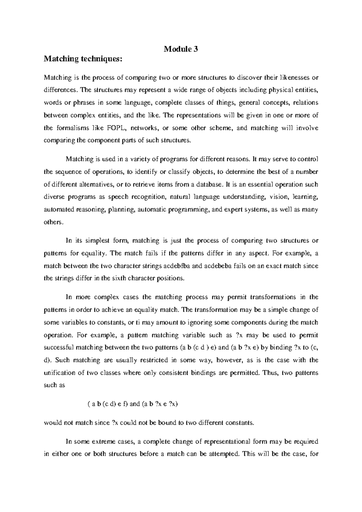 Artificial intelligence notes-23 - Module 3 Matching techniques ...