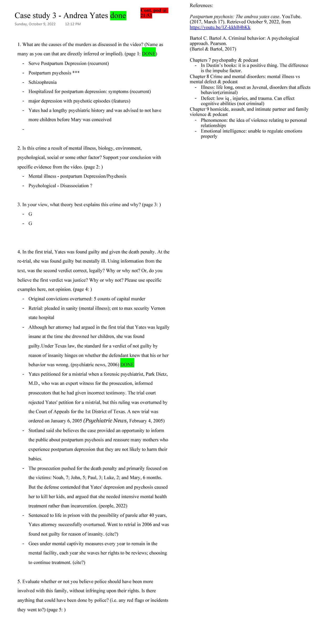 Case study 3 Andrea Yates notes References Postpartum psychosis The andrea yates case