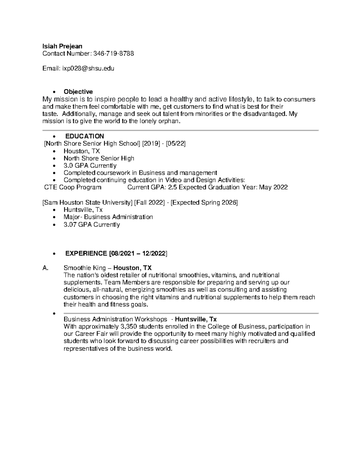 Recent resume 2 - Uhkhbbn - Diritto commerciale - Isiah Prejean Contact ...