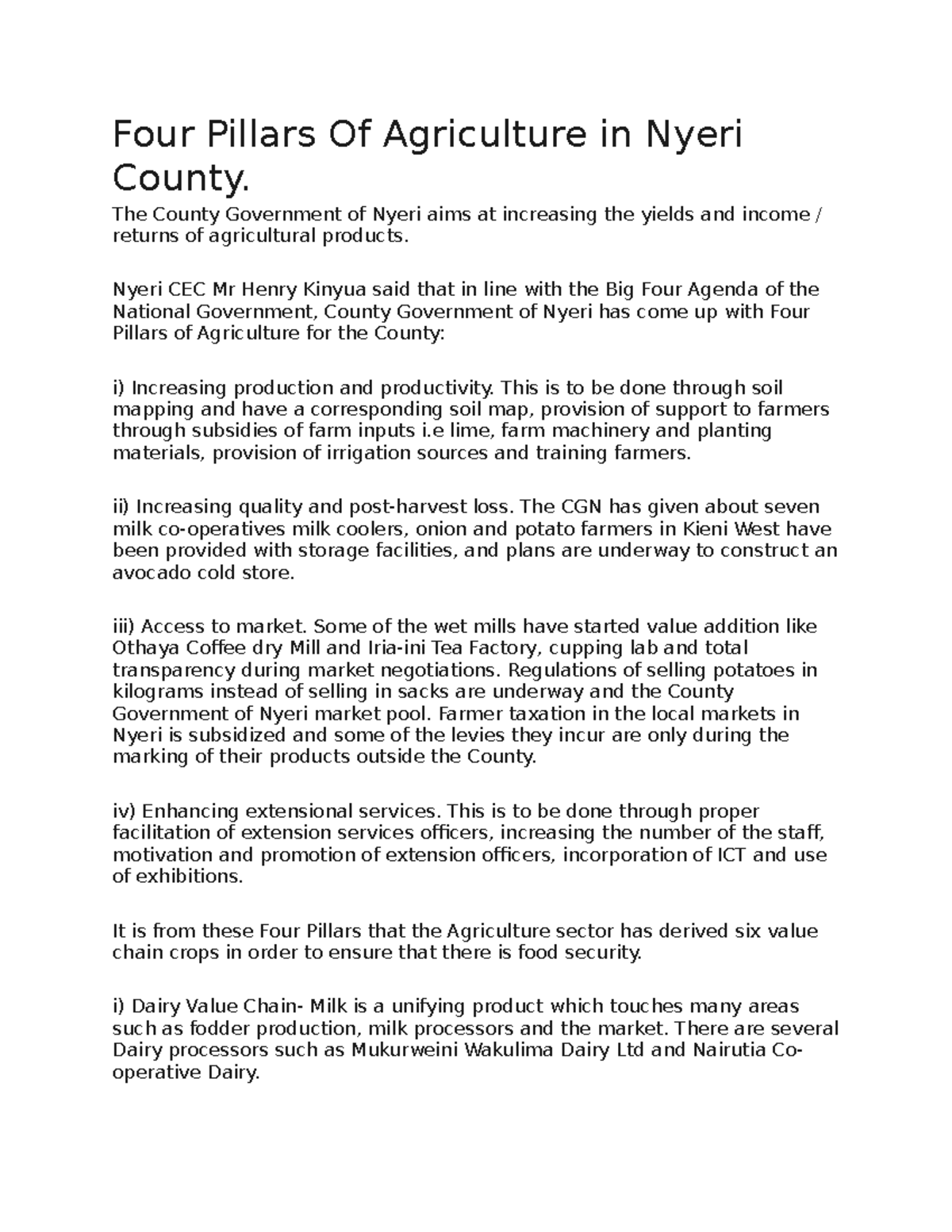 Ny7677 agric Four Pillars Of Agriculture in Nyeri County. The