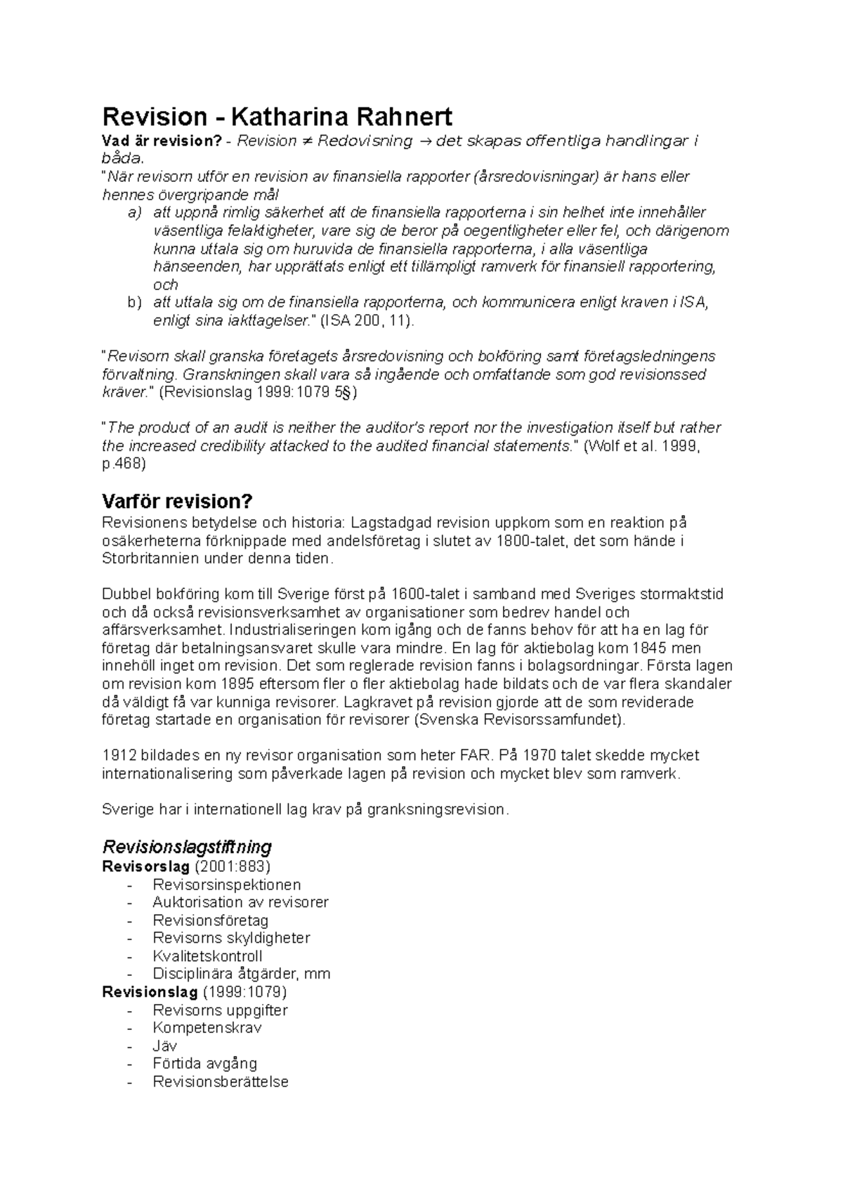 Föreläsningar - föreläsningsanteckningar alla - Revision - Katharina ...