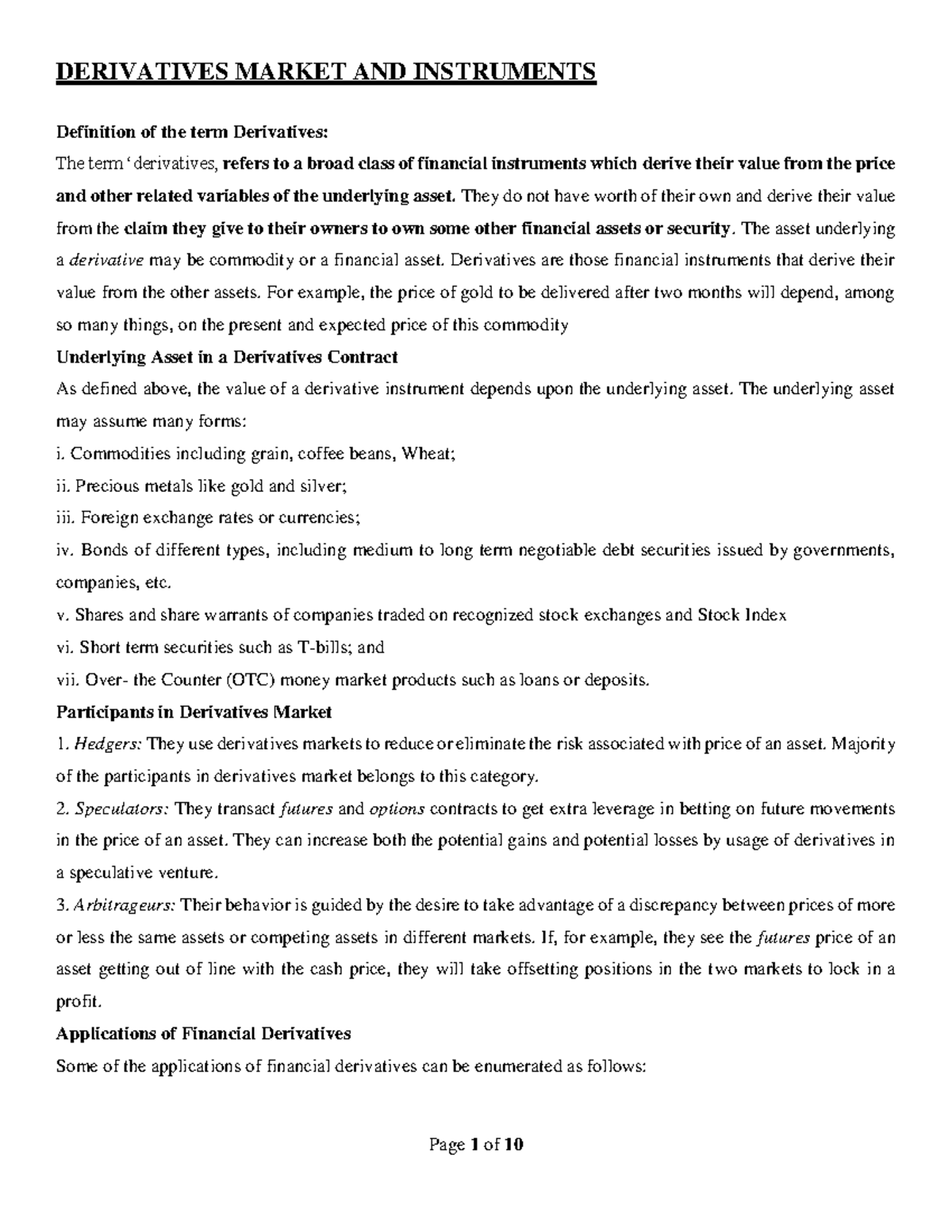 Derivatives Market AND Instruments- FIM - DERIVATIVES MARKET AND ...
