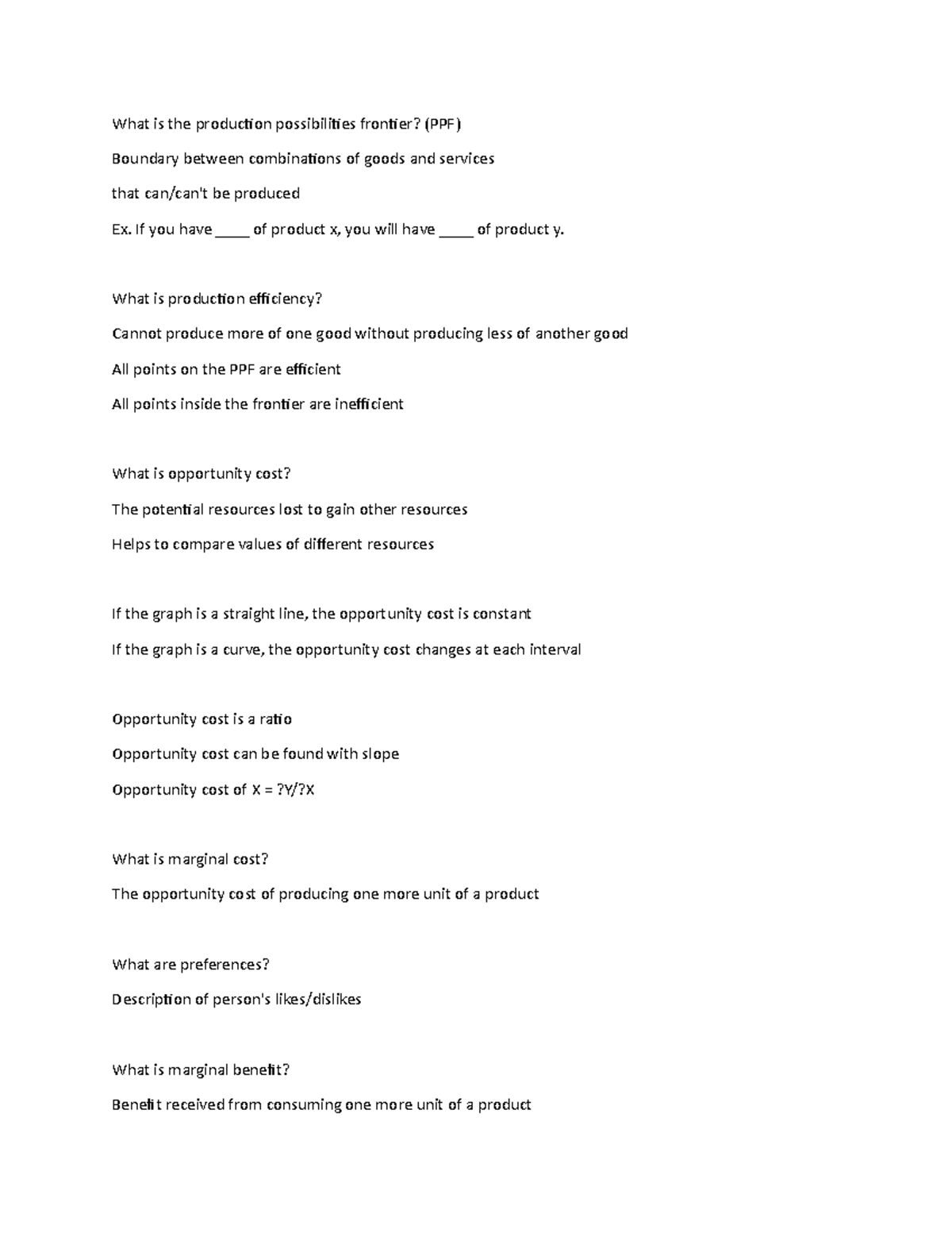ECON 1000 Notes Chapter 2 - What is the production possibilities ...