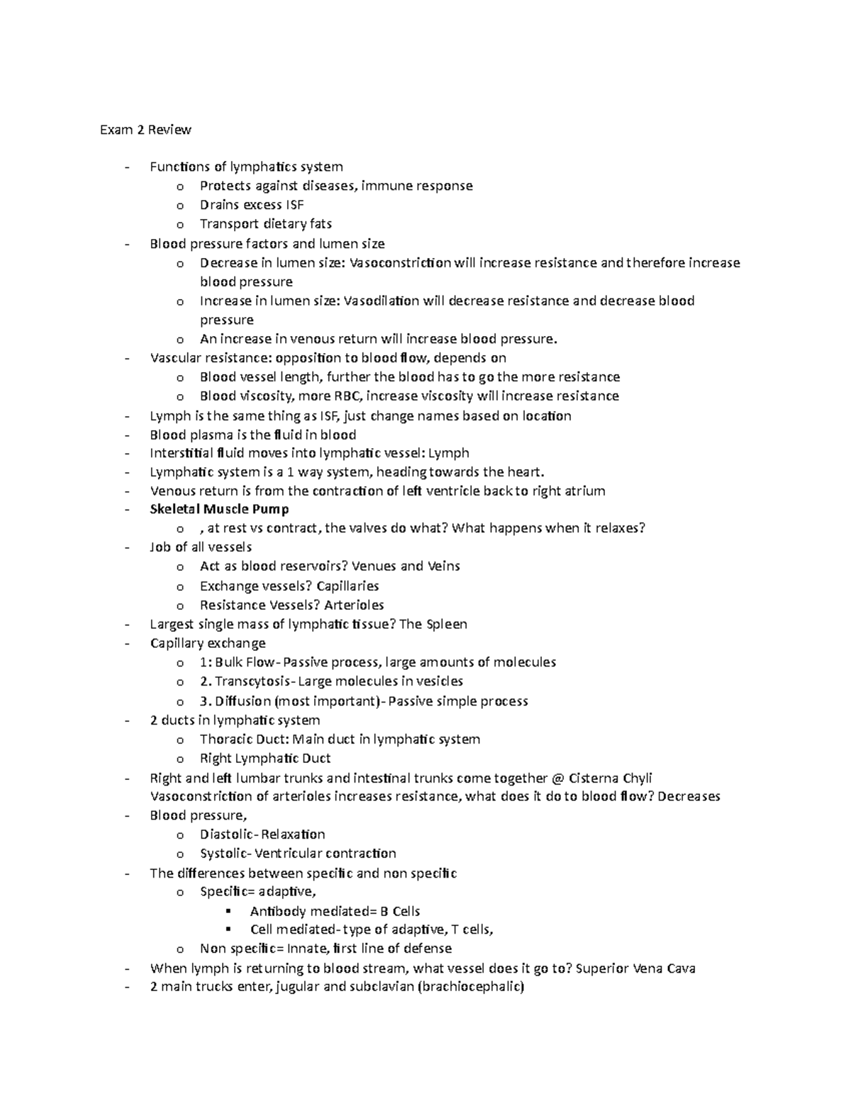 Exam 2 Review BIO 111 - Exam study guide - Exam 2 Review - Functions of ...