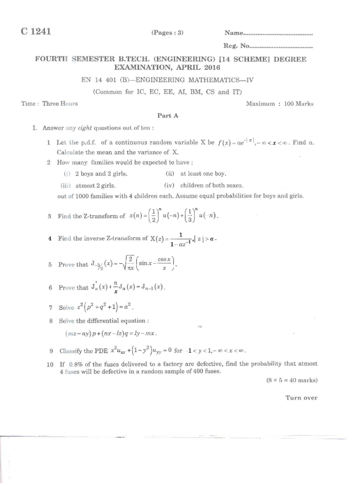 EN 14 401 (B)- Engineering Mathematics-IV (Common For IC, EC, EE, AI ...