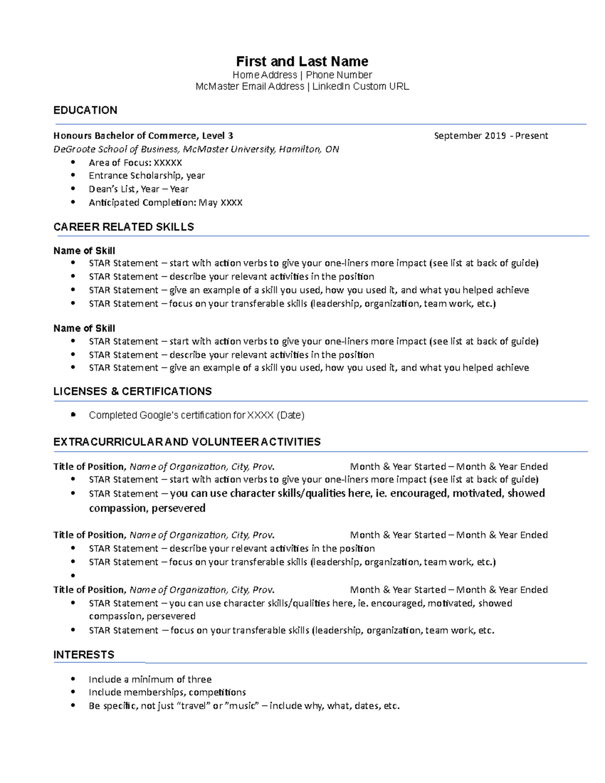 Skills Based Resume Template First and Last Name Home Address Phone