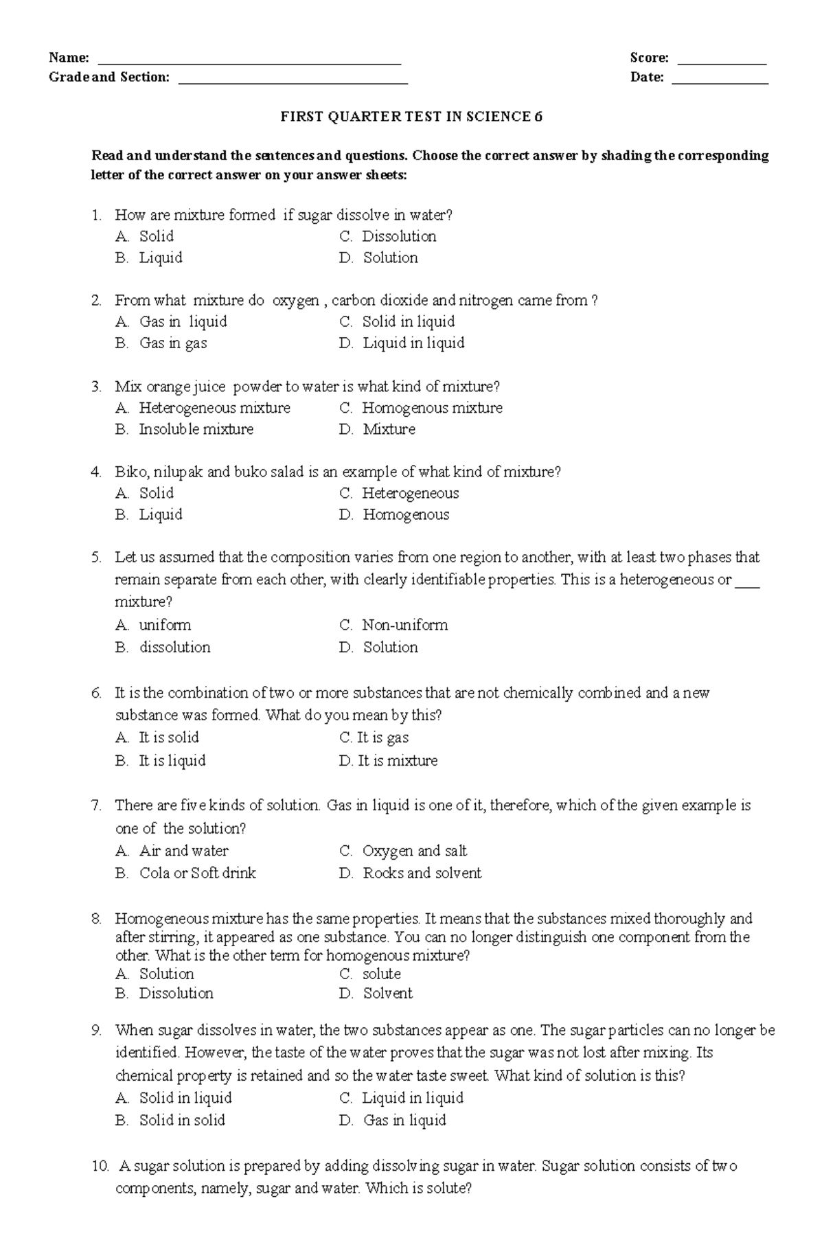 Copy of PT Science 6 Q1 - just for fun - Name ...