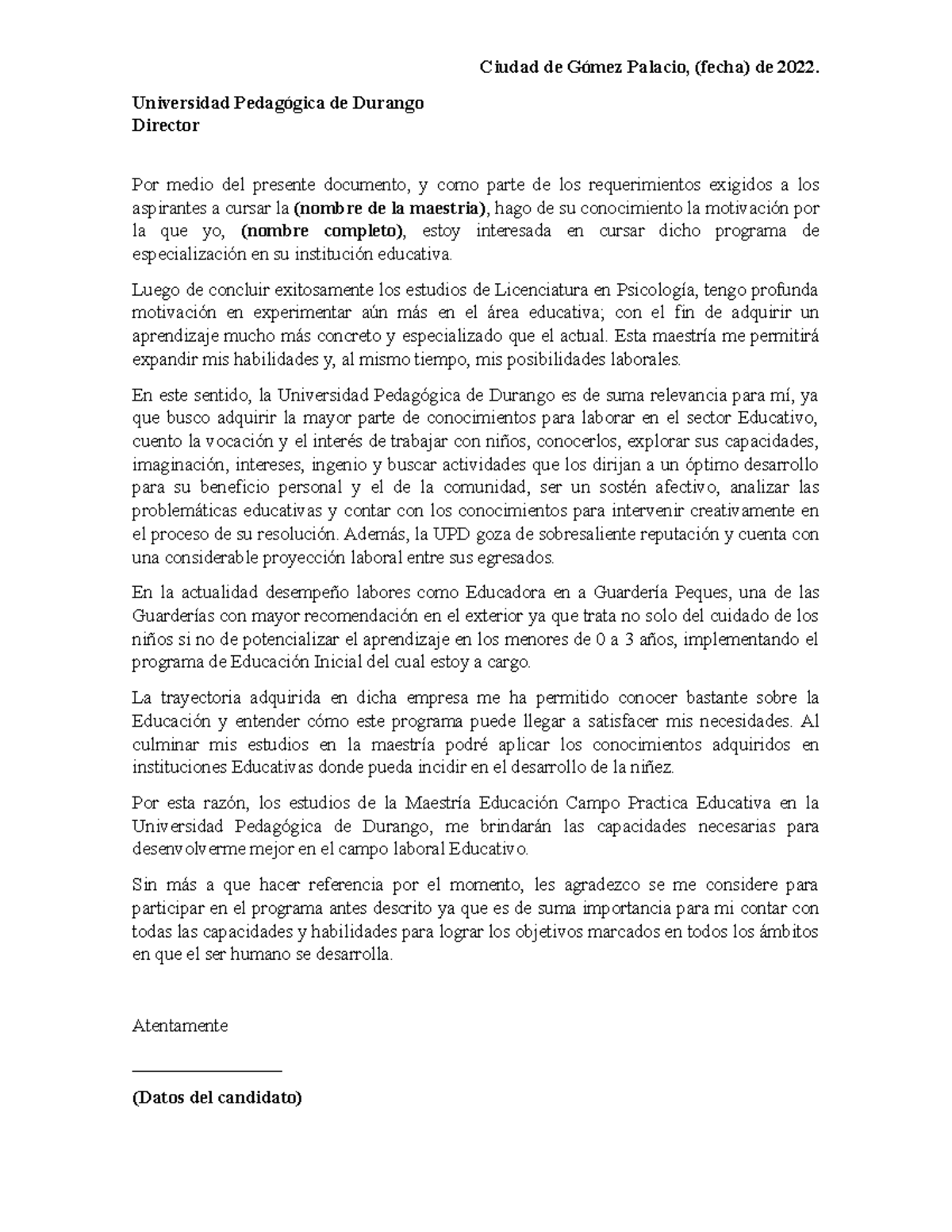 Carta De Motivos Maestria 5589