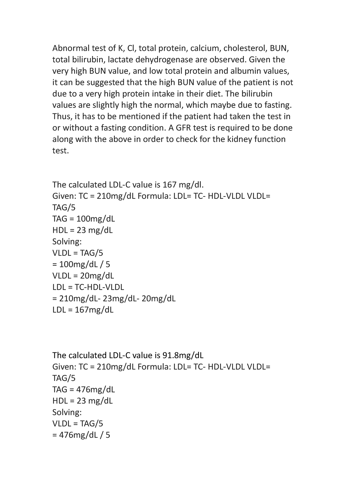 Cchm dec2 - mema - Abnormal test of K, Cl, total protein, calcium ...