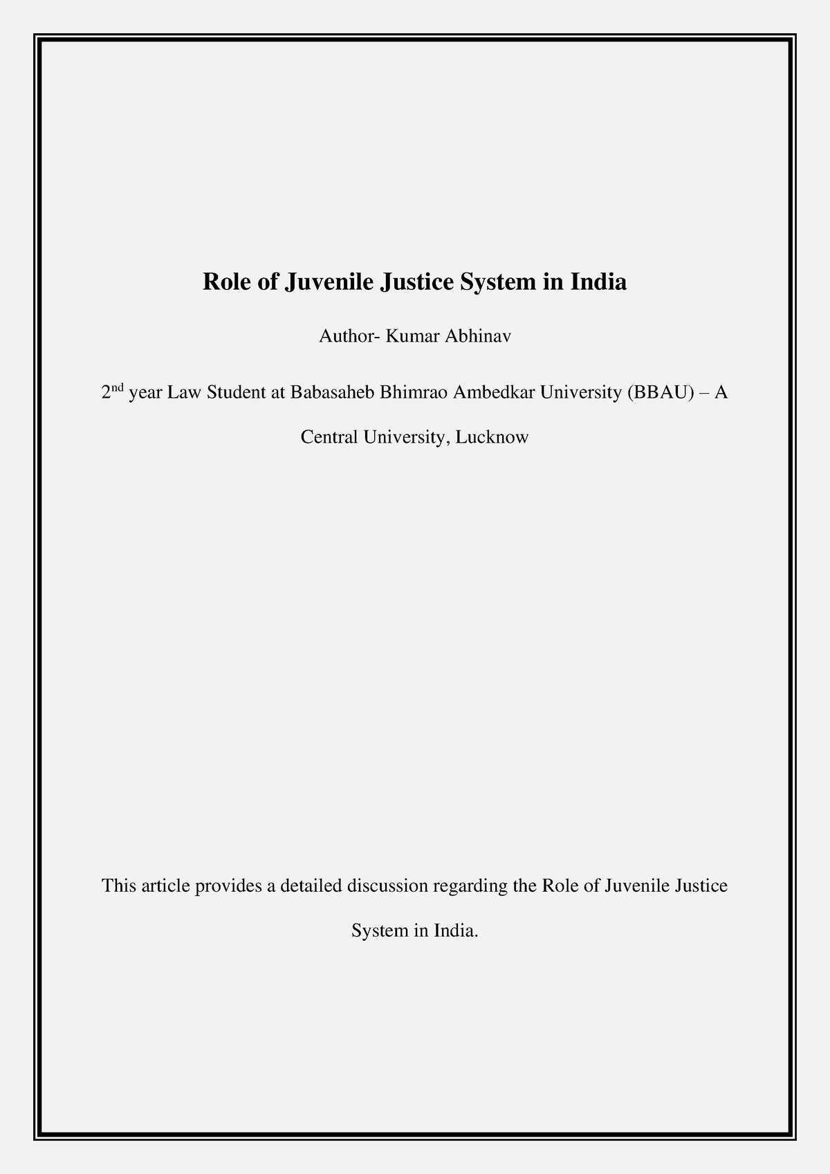 research paper on juvenile justice system in india