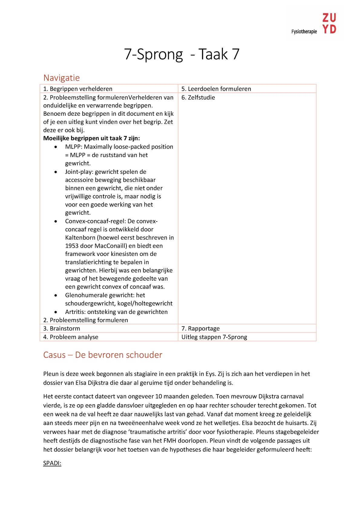 7-sprong Document Taak 7 Frozen Shoulder - 7-Sprong - Taak 7 Navigatie ...