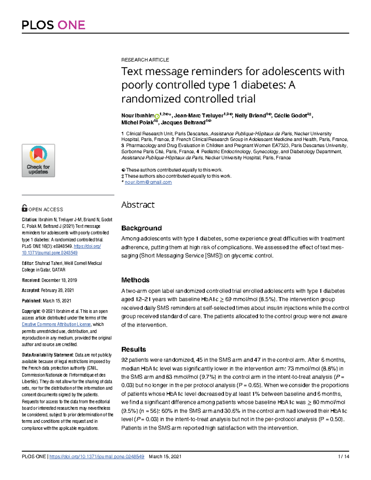 DM1 Text Messaging RCT - That is the assigment - ####### RESEARCH ...